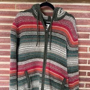 Men's L.L.Bean Classic Ragg Wool Sweater Zip Hoodie Green Stripe